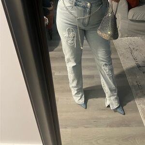 Stylish Art Deco Light Blue Women's Jeans